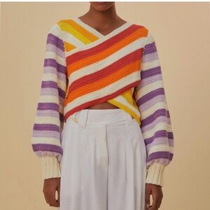 NWT Farm Rio Sunset Stripes Crochet Sweater